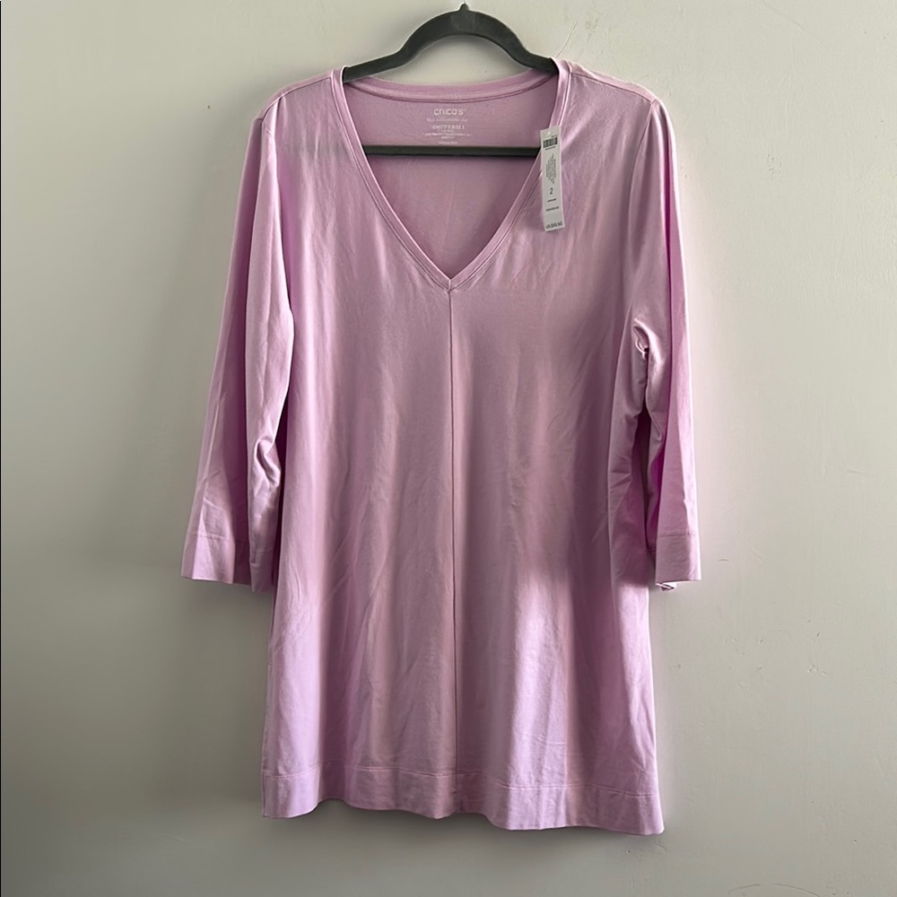 Chico’s, Woman’s Plus Size 2 Pink Tunic V-Neck 3/4 Sleeve Top